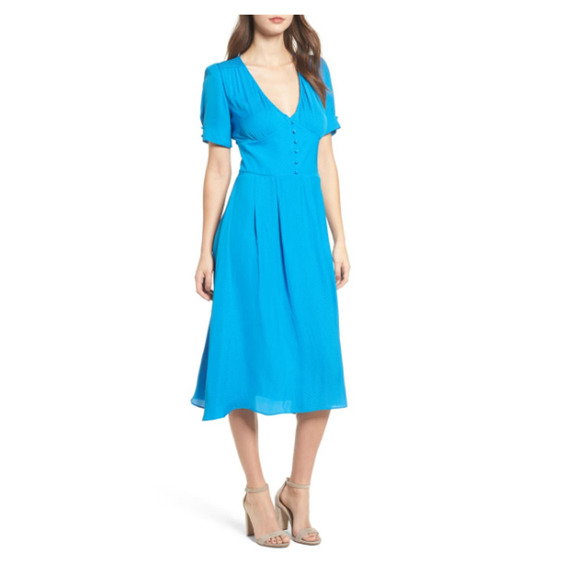 Chelsea28 Textured Fit & Flare Midi Dress Blue Size M - Picture 1 of 2